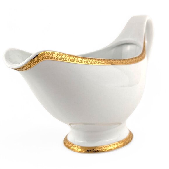 St. Nicholas Square Gravy Boat Laurel Gold Fine Porcelain 18 Karat Dual Band - Picture 2 of 11